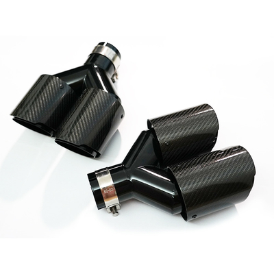 Decoration and Protection 1 Pair Car Carbon Fiber Glossy Black Muffler Tip Y Shape Dual Outlet Exhaust Pipe Tip